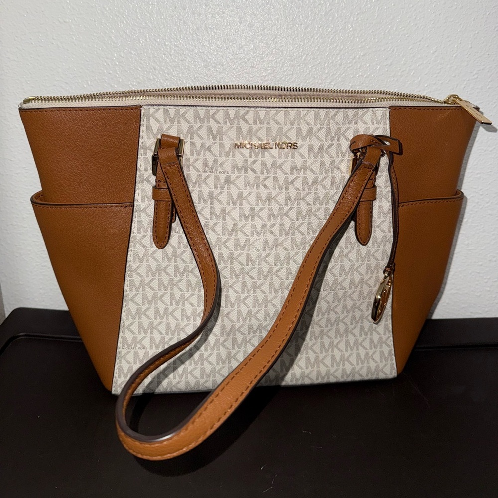 Michael Kors Brown Signature Vanilla MK Logo Tote